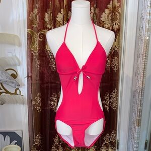 Pink Halter Cut Out One-Piece Swimsuit NWOT